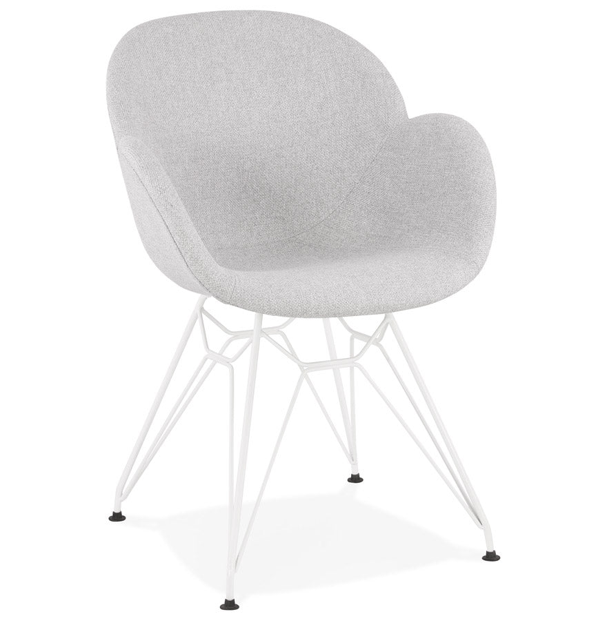 Modern chair 'ATOL' in light gray fabric with white metal base