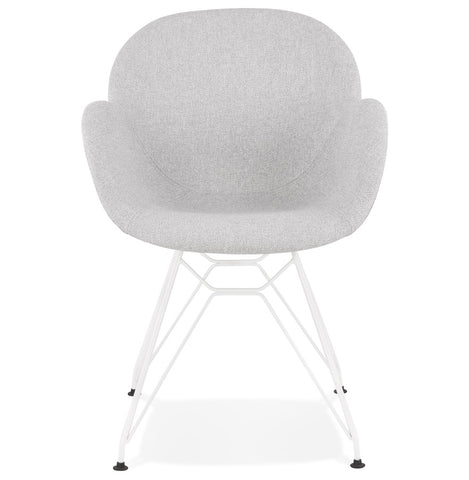 Modern chair 'ATOL' in light gray fabric with white metal base