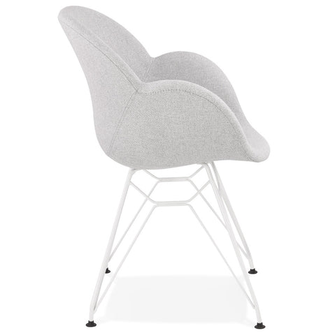 Modern chair 'ATOL' in light gray fabric with white metal base