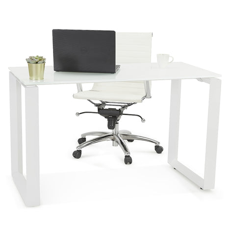 Design corner desk 'BAKUS' of natural wood finish and white metal - 160 cm