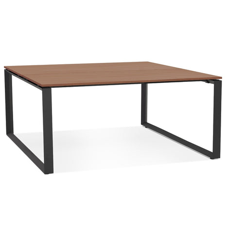 Meeting table / bench desk 'BAKUS SQUARE' with walnut finish and black metal - 140x140 cm