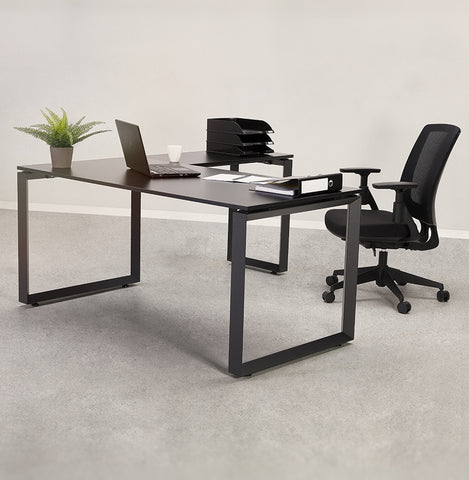 Design corner desk 'BAKUS' of black wood and metal - 160 cm