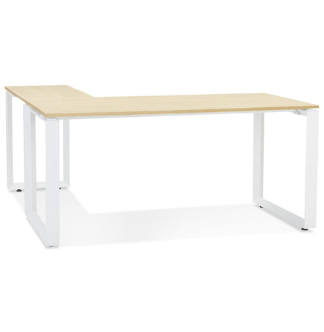 Design corner desk 'BAKUS' of natural wood finish and white metal - 160 cm