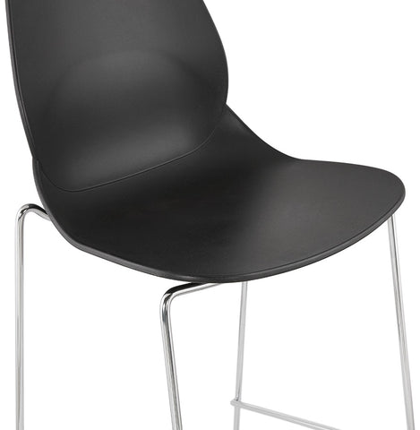 Stackable black semi-high bar stool 'BERLIN MINI' with chromed metal base