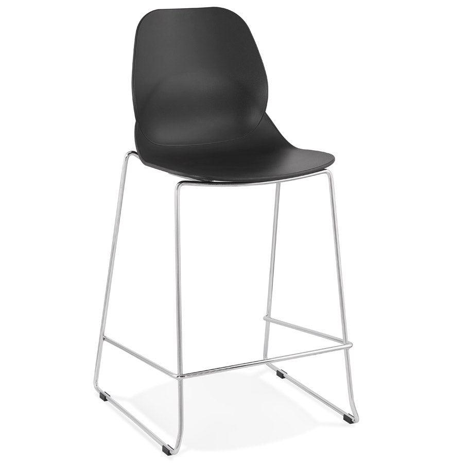 Stackable black semi-high bar stool 'BERLIN MINI' with chromed metal base