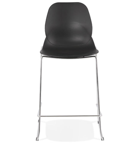 Stackable black semi-high bar stool 'BERLIN MINI' with chromed metal base