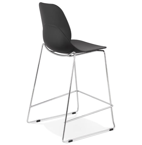 Stackable black semi-high bar stool 'BERLIN MINI' with chromed metal base