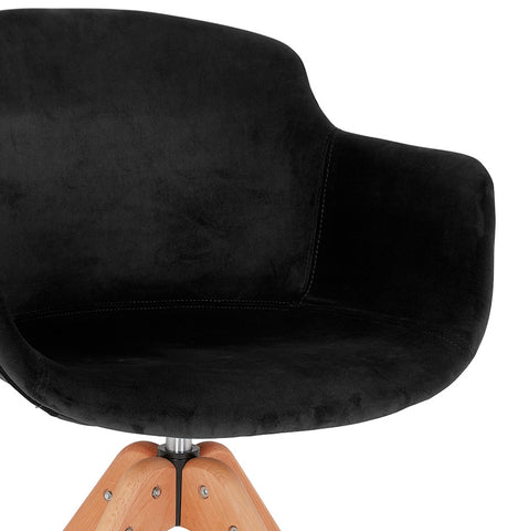 Armchair 'BERNI' in black velvet and legs in natural wood