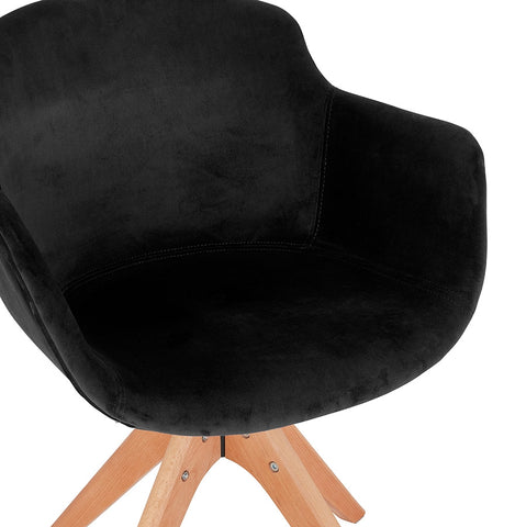 Armchair 'BERNI' in black velvet and legs in natural wood