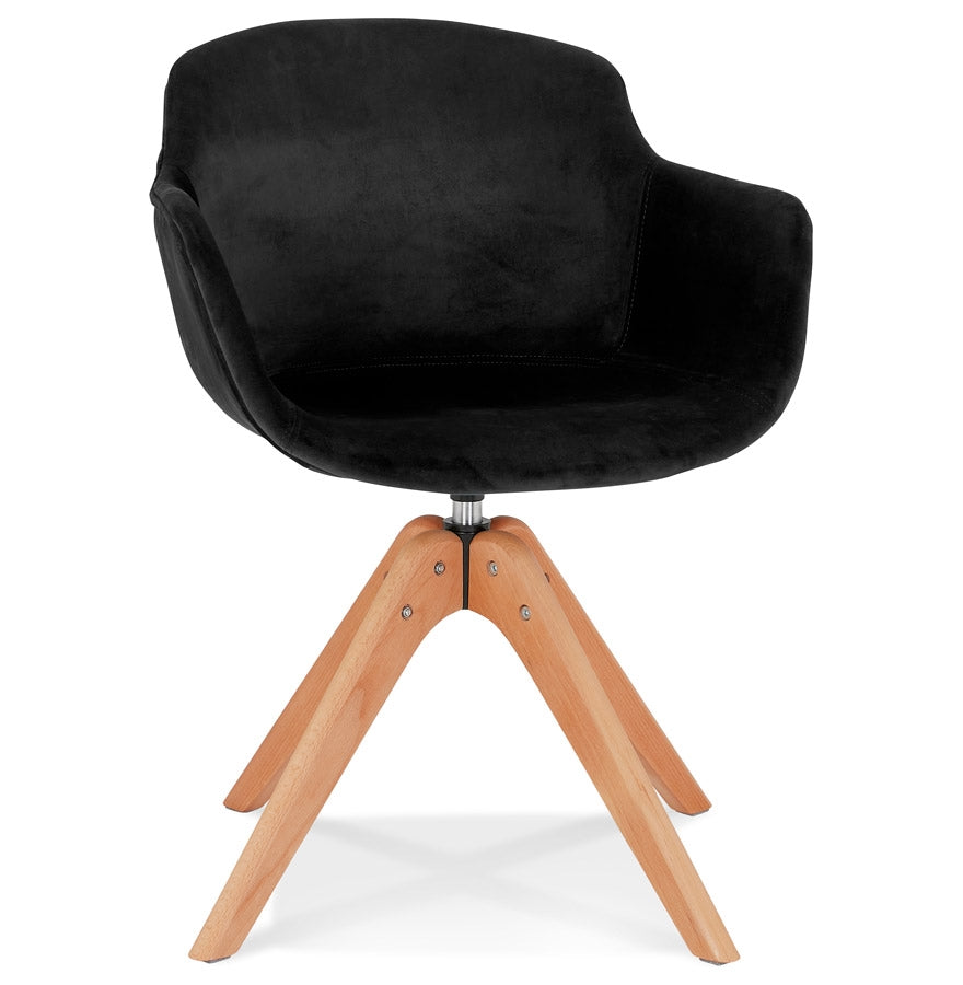 Armchair 'BERNI' in black velvet and legs in natural wood