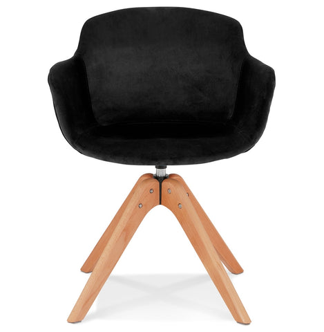 Armchair 'BERNI' in black velvet and legs in natural wood