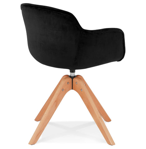 Armchair 'BERNI' in black velvet and legs in natural wood