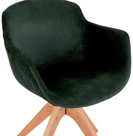 Armchair 'BERNI' in green velvet with natural wood legs