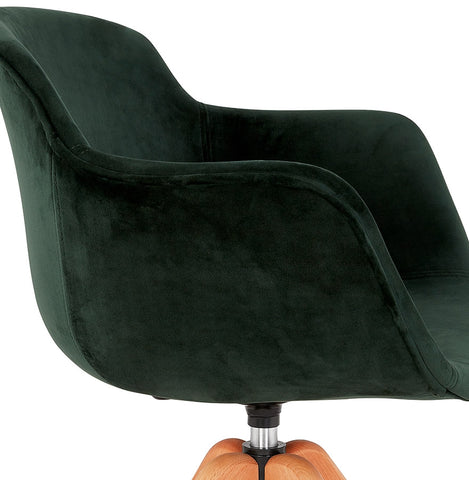 Armchair 'BERNI' in green velvet with natural wood legs