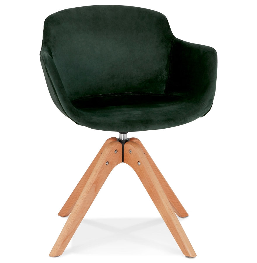 Armchair 'BERNI' in green velvet with natural wood legs