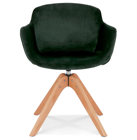 Armchair 'BERNI' in green velvet with natural wood legs