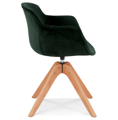 Armchair 'BERNI' in green velvet with natural wood legs