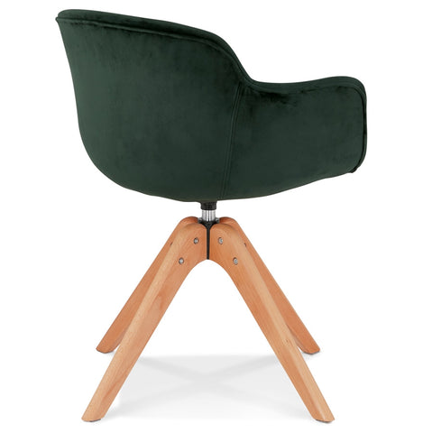 Armchair 'BERNI' in green velvet with natural wood legs