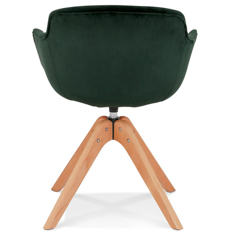 Armchair 'BERNI' in green velvet with natural wood legs