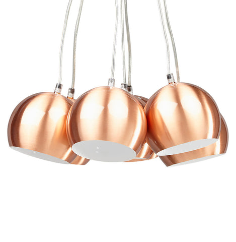 Design pendant lamp 'BILBO' with 7 copper colored balls