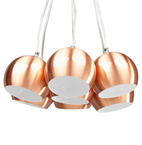 Design pendant lamp 'BILBO' with 7 copper colored balls