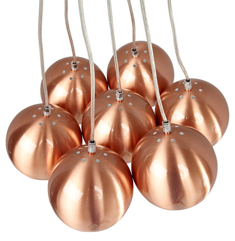 Design pendant lamp 'BILBO' with 7 copper colored balls