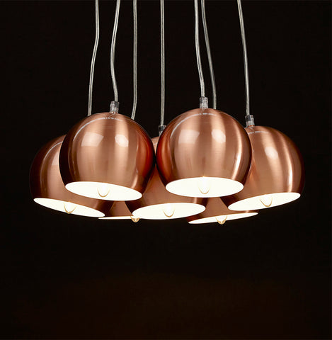 Design pendant lamp 'BILBO' with 7 copper colored balls