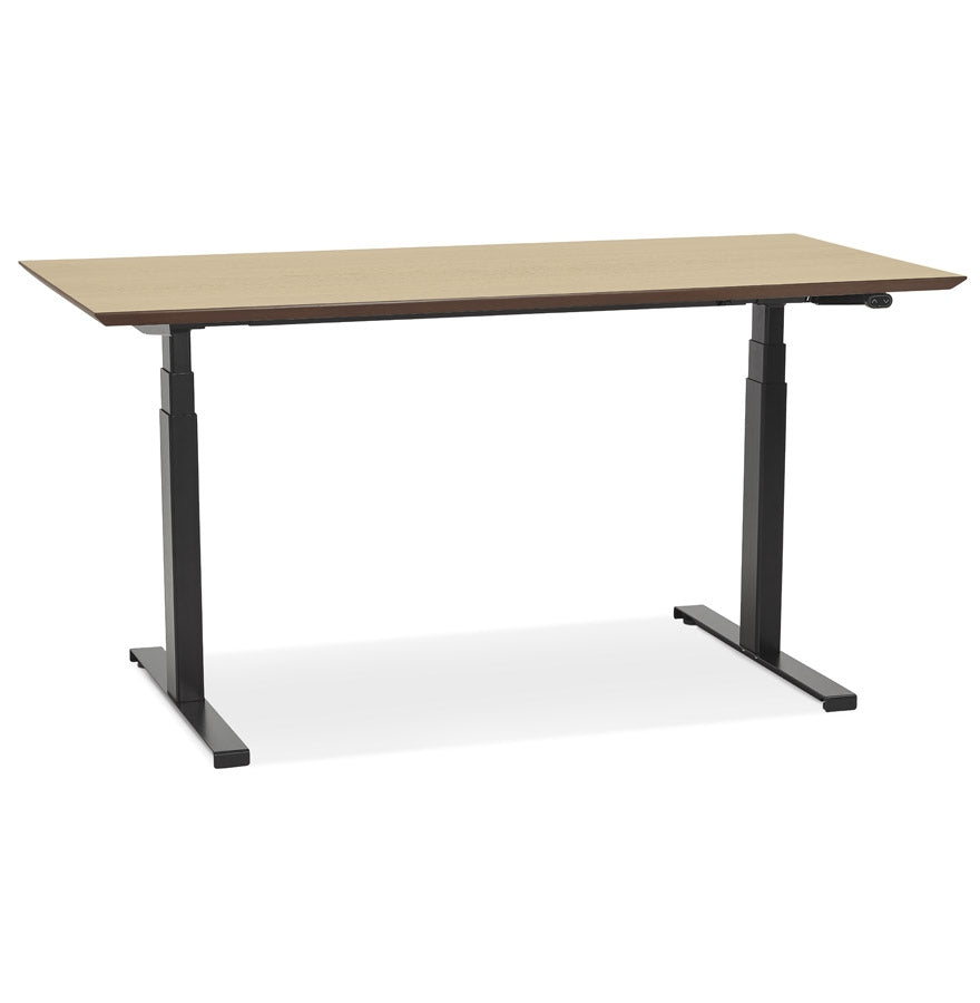 Black electric sit/stand desk 'BIONIK' with top in natural wood finish - 150x70 cm