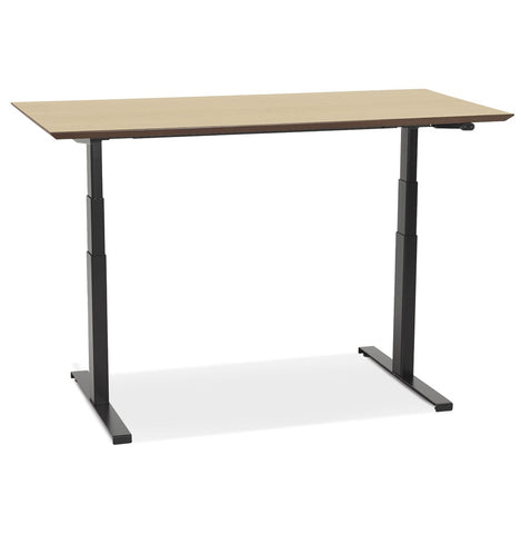 Black electric sit/stand desk 'BIONIK' with top in natural wood finish - 150x70 cm