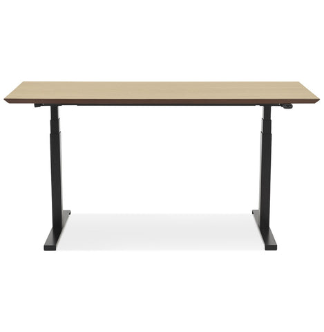 Black electric sit/stand desk 'BIONIK' with top in natural wood finish - 150x70 cm