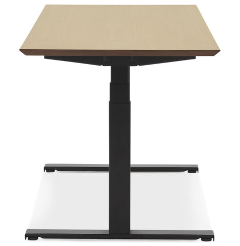 Black electric sit/stand desk 'BIONIK' with top in natural wood finish - 150x70 cm