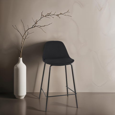 Black fabric half-high stool 'BULMA MINI' with black metal legs