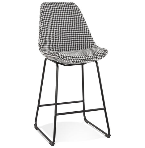 BULLY MINI' semi-high stool in pied-de-poule print fabric with black metal legs