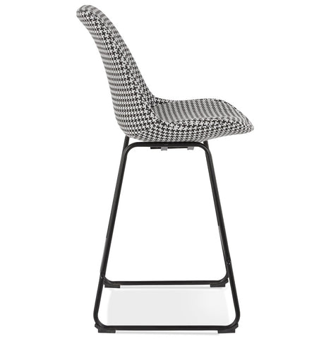 BULLY MINI' semi-high stool in pied-de-poule print fabric with black metal legs