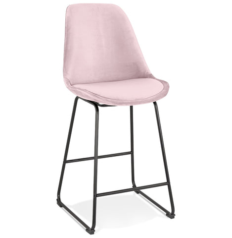 Mid-height stool 'BULLY MINI' in pink velvet with black metal legs