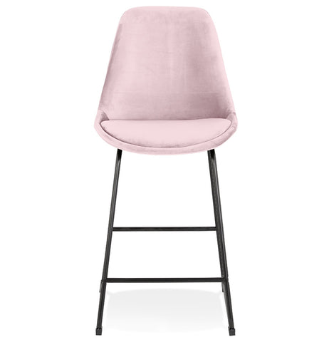 Mid-height stool 'BULLY MINI' in pink velvet with black metal legs