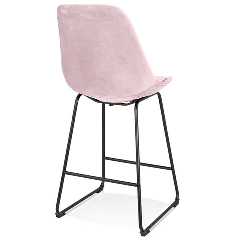 Mid-height stool 'BULLY MINI' in pink velvet with black metal legs