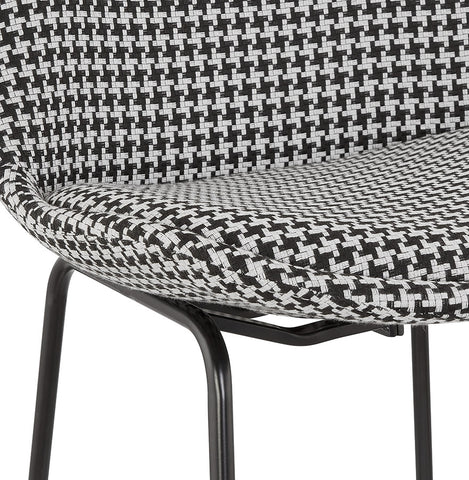 Stool 'BULLY' in pied-de-poule print fabric with black metal legs