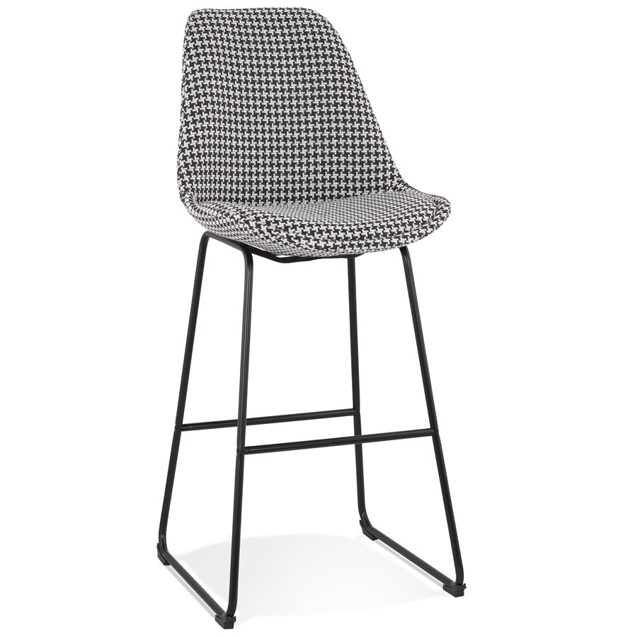 Stool 'BULLY' in pied-de-poule print fabric with black metal legs