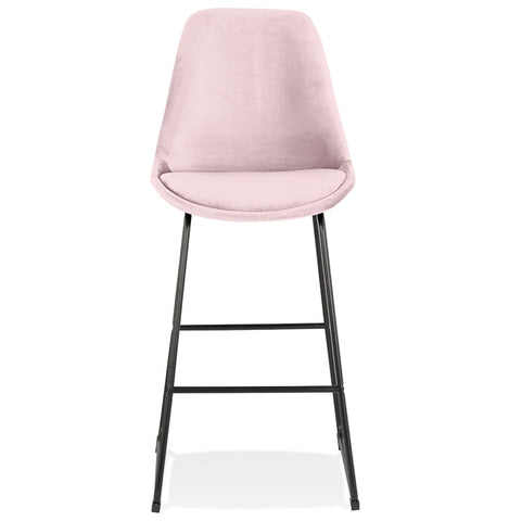 Stool 'BULLY' in pink velvet with black metal legs