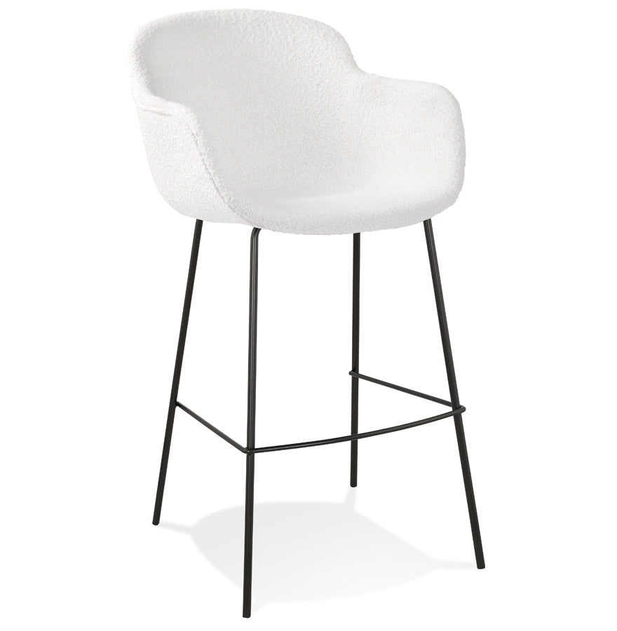 Design bar stool 'CADRIX' in white bouclé fabric