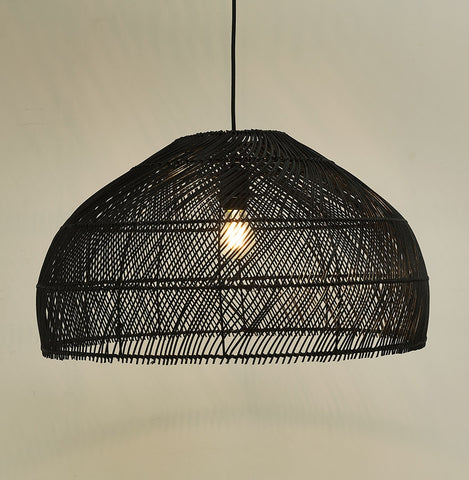 Round pendant lamp 'CANUL' in black woven rattan