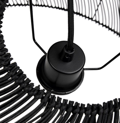 Round pendant lamp 'CANUL' in black woven rattan