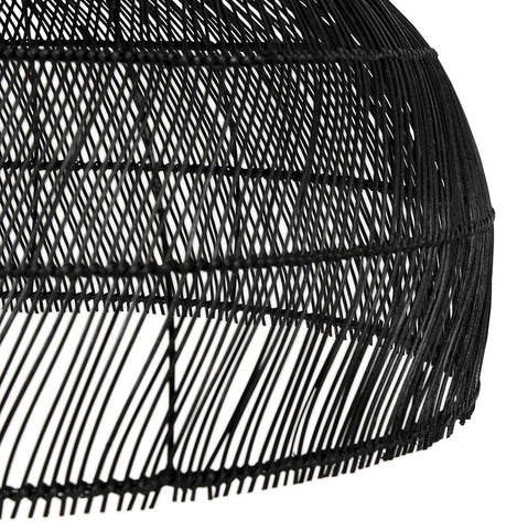 Round pendant lamp 'CANUL' in black woven rattan