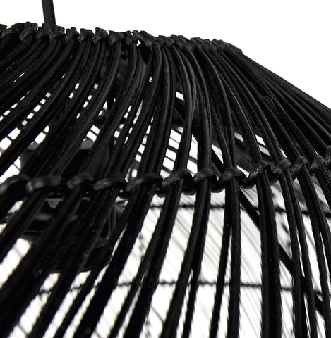 Round pendant lamp 'CANUL' in black woven rattan