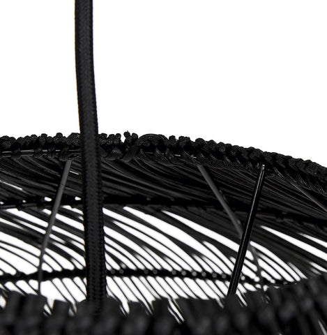 Round pendant lamp 'CANUL' in black woven rattan