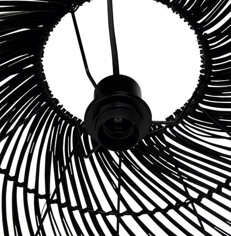 Round pendant lamp 'CANUL' in black woven rattan