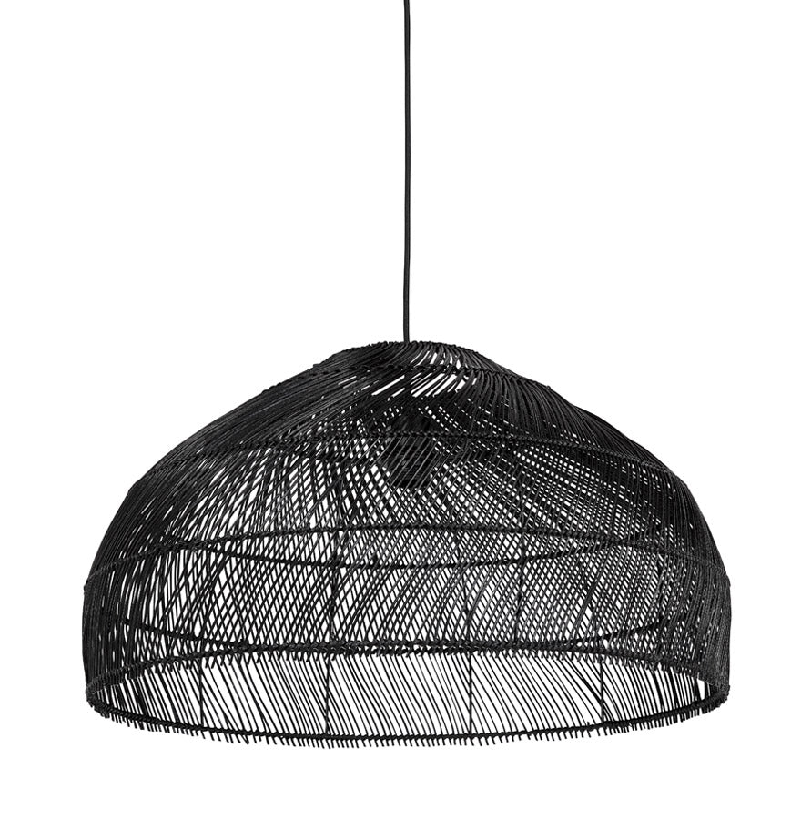 Round pendant lamp 'CANUL' in black woven rattan