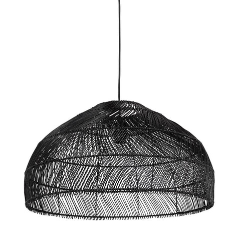 Round pendant lamp 'CANUL' in black woven rattan