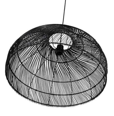 Round pendant lamp 'CANUL' in black woven rattan